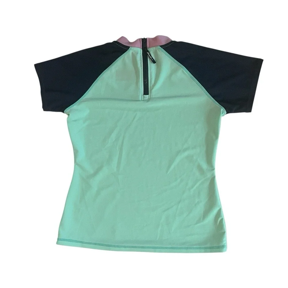 Eddie Bauer Girls Size M 10/12 Rashguard Sea Green Navy Purple Short Sleeve